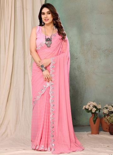Georgette Designer Saree in Pink Enhanced with Pri