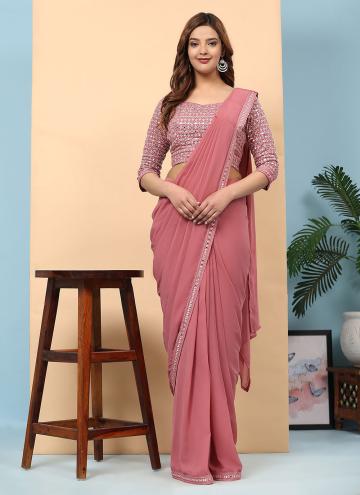 Georgette Designer Saree in Rose Pink Enhanced with Embroidered