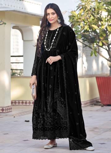 Georgette Salwar Suit in Black Enhanced with Embro