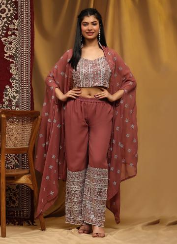 Georgette Salwar Suit in Maroon Enhanced with Embroidered