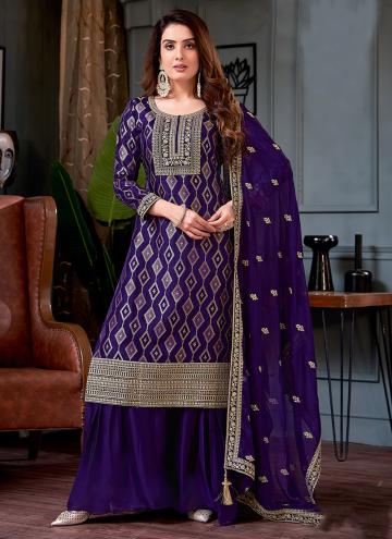 Georgette Trendy Salwar Kameez in Purple Enhanced with Embroidered