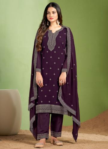 Georgette Trendy Salwar Kameez in Purple Enhanced with Embroidered