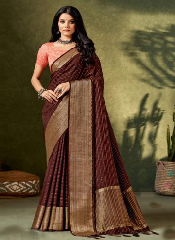 Glorious Brown Silk Woven Trendy Saree