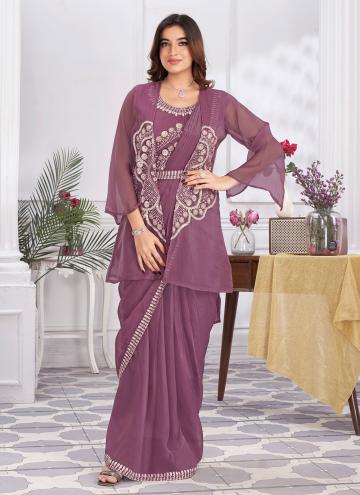 Glorious Embroidered Organza Wine Trendy Saree