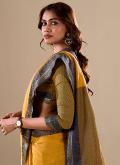 Glorious Mustard Handloom Cotton Woven Classic Designer Saree for Casual - 1