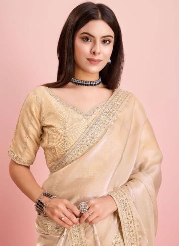 Gold Designer Saree in Silk with Border