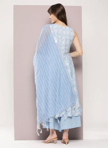 Gratifying Aqua Blue Cotton  Strips Print Designer Salwar Kameez