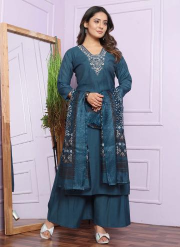 Gratifying Blue Silk Hand Work Salwar Suit