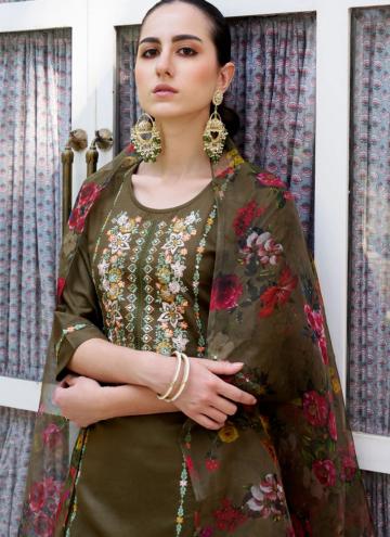 Gratifying Brown Rayon Embroidered Readymade Designer Salwar Suit for Ceremonial