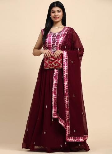 Gratifying Embroidered Georgette Maroon Readymade 