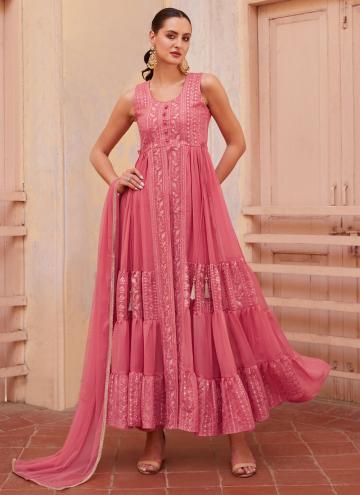 Gratifying Embroidered Georgette Pink Trendy Salwar Kameez