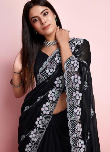 Gratifying Embroidered Silk Black Contemporary Saree