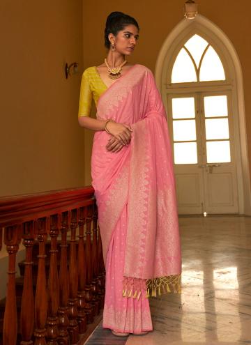 Gratifying Pink Crepe Silk Woven Trendy Saree