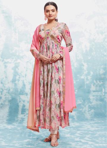 Gratifying Pink Georgette Embroidered Designer Salwar Kameez for