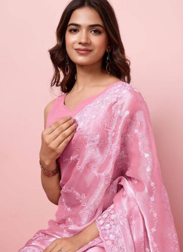 Gratifying Pink Silk Embroidered Traditional Saree