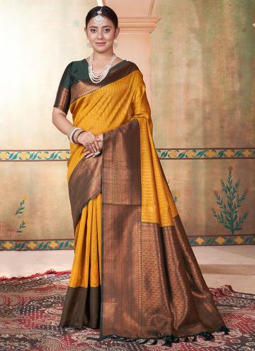 Green and Mustard Kanjivaram Silk Woven Designer Saree