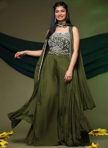 Green Chinon Embroidered Salwar Suit for Mehndi