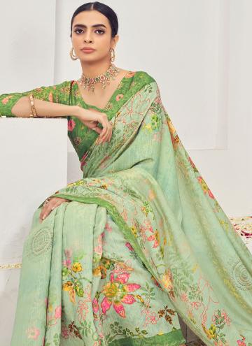 Green color Jacquard Silk Contemporary Saree with Digital Print