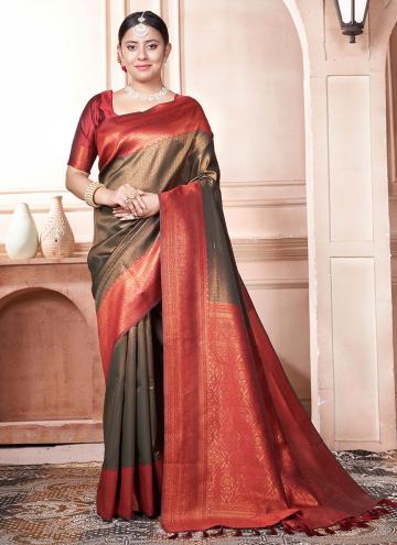 Green color Kanjivaram Silk Designer Saree with Woven
