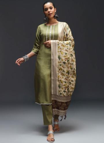 Green color Lace Cotton Silk Trendy Salwar Suit