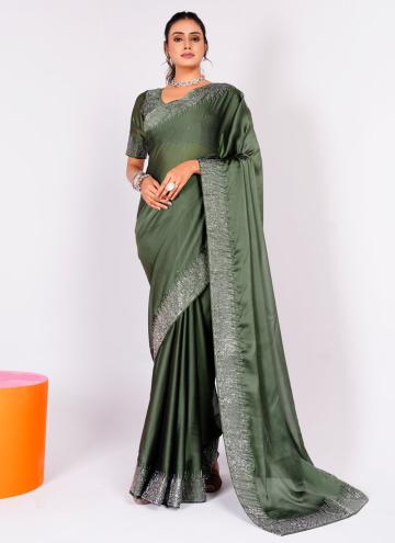 Green color Rangoli Trendy Saree with Swarovski