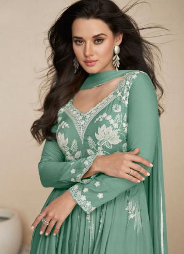 Green color Rayon Readymade Designer Salwar Suit with Embroidered