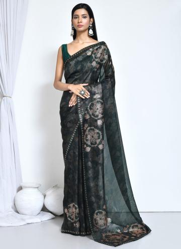 Green color Satin Silk Classic Designer Saree with Foil Print
