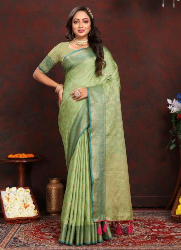 Green color Woven Designer Saree