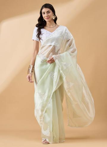 Green Designer Saree in Tissue with Sequins Work