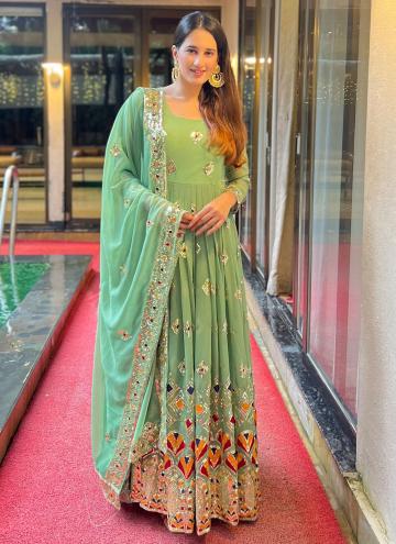 Green Faux Georgette Embroidered Salwar Suit