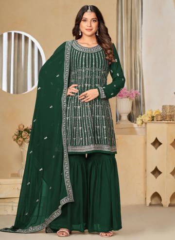 Green Faux Georgette Embroidered Trendy Salwar Sui