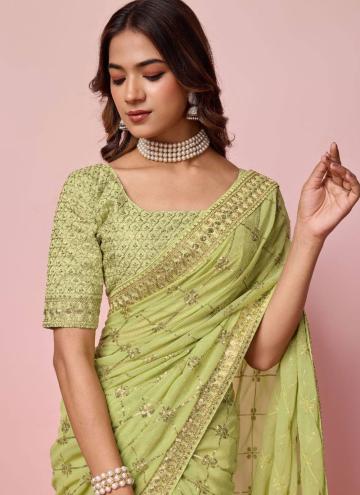 Green Georgette Sequins Work Trendy Saree for Ceremonial