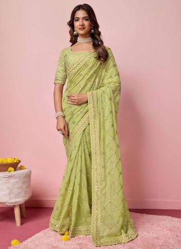 Green Georgette Sequins Work Trendy Saree for Ceremonial