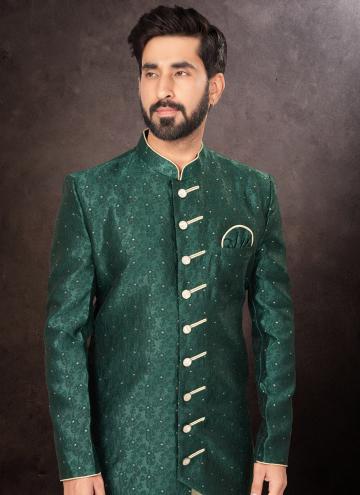 Green Jacquard Embroidered Indo Western