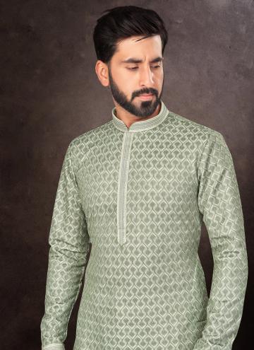 Green Jacquard Embroidered Kurta Pyjama for Engagement