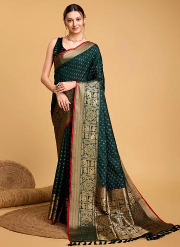 Green Silk Jacquard Work Classic Designer Saree fo