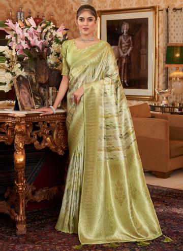 Green Trendy Saree in Silk with Swarovski