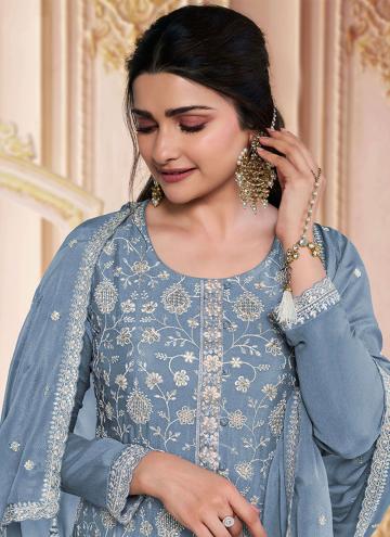 Grey Chinon Embroidered Salwar Suit for Ceremonial