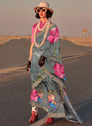 Grey Classic Designer Saree in Tussar Silk with Pr