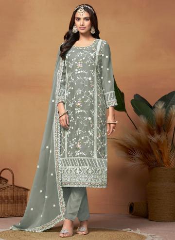 Grey Organza Embroidered Pakistani Suit