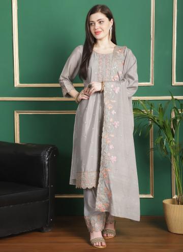 Grey Trendy Salwar Suit in Chiffon with Embroidere