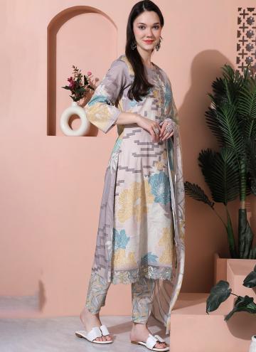 Grey Trendy Salwar Suit in Cotton  with Digital Print