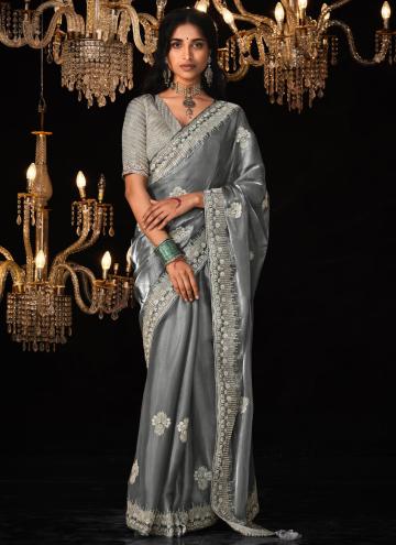 Grey Tussar Silk Border Classic Designer Saree for Ceremonial
