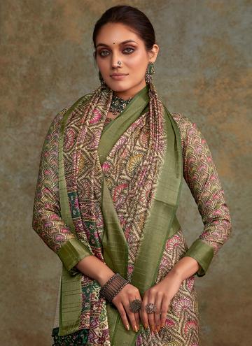 Handloom Silk Trendy Saree in Multi Colour Enhanced with Printed