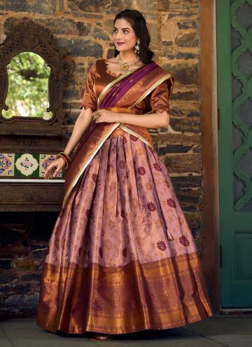 Jacquard Silk A Line Lehenga Choli in Purple Enhanced with Woven