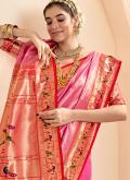 Jacquard Work Silk Pink Classic Designer Saree - 1
