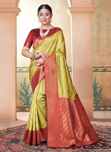 Kanjivaram Silk Classic Designer Saree in Green En