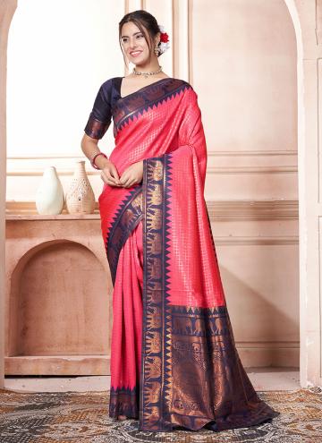 Kanjivaram Silk Classic Designer Saree in Purple and Rani Enhanced with Woven