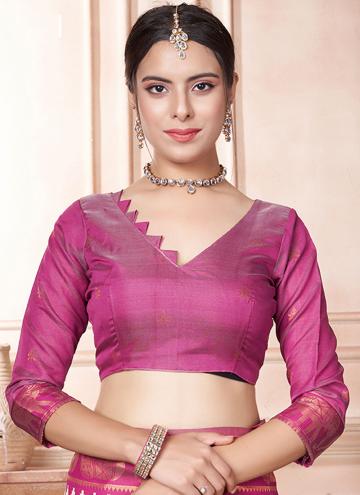 Kanjivaram Silk Contemporary Saree in Cream and Pink Enhanced with Woven