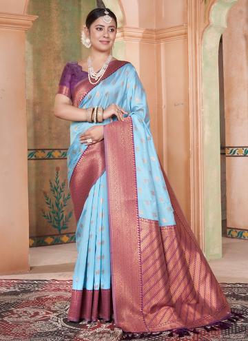 Kanjivaram Silk Traditional Saree in Aqua Blue Enhanced with Woven